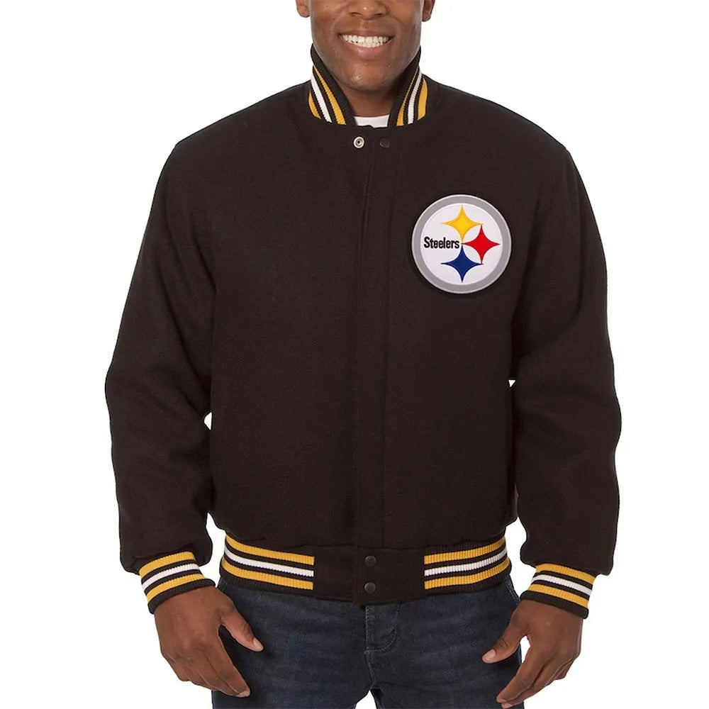 Pittsburgh Steelers Bomber Black Wool Jacket