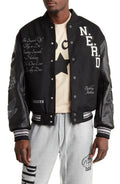 Pleasures Nerd Black Wool & Leather Varsity Jacket