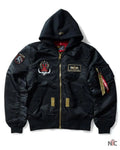 STRICT-G x ALPHA Mobile Suit Gundam SEED FREEDOM Black MA-1 Jacket