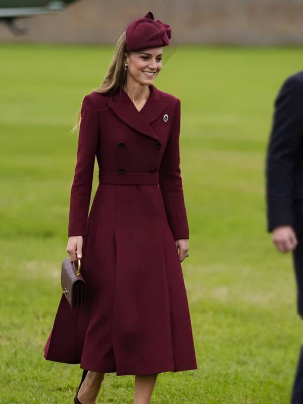 UK Trump Visit Kate Middleton Burgundy Coat
