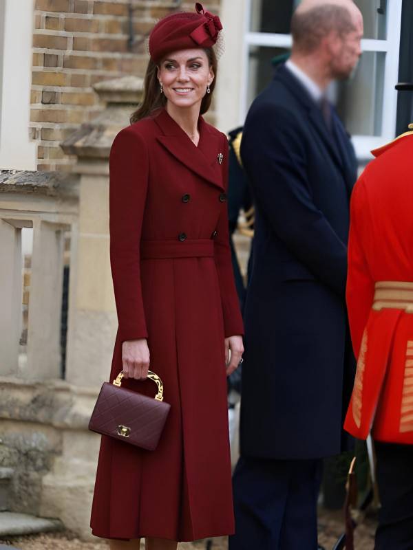 UK Trump Visit Kate Middleton Burgundy Coat