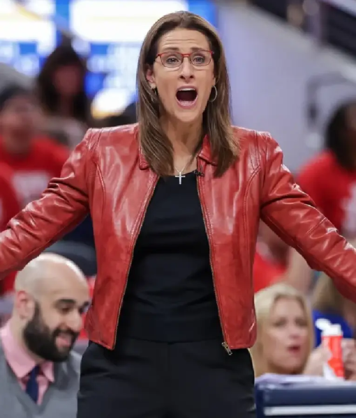 Stephanie White WNBA Playoffs Red Leather Jacket