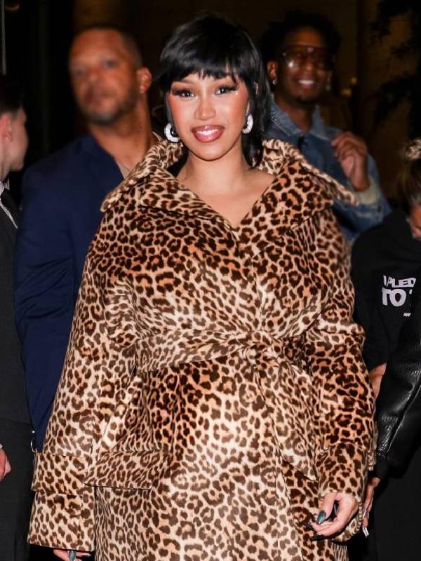 Cardi B EE72 Magazine Launch Party Leopard Trench Coat