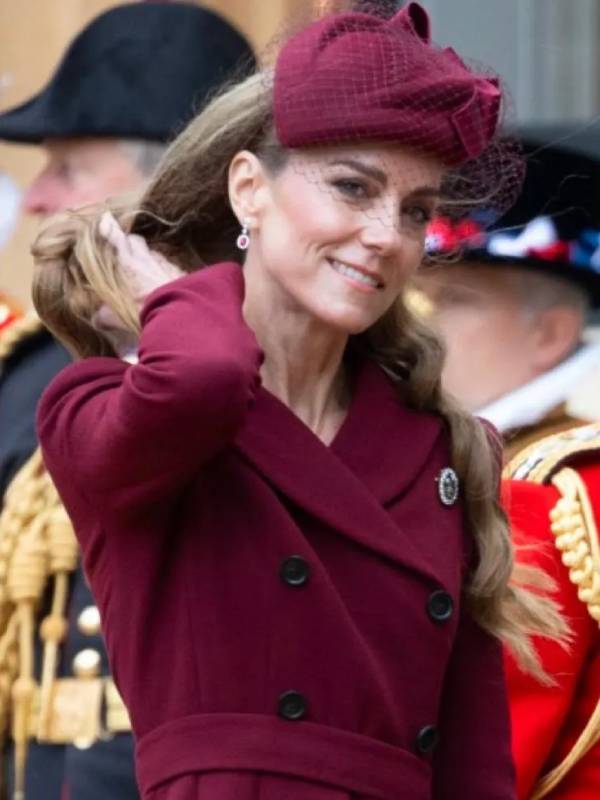 UK Trump Visit Kate Middleton Burgundy Coat