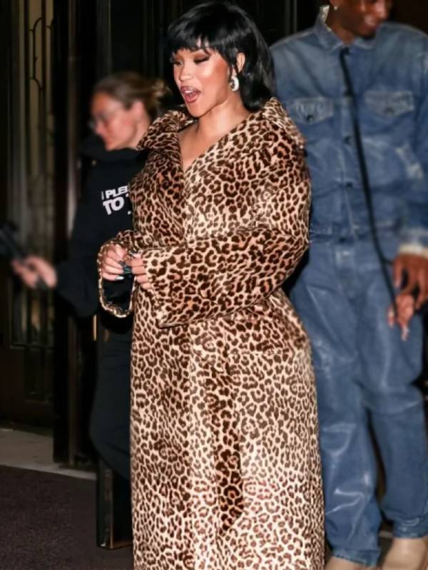 Cardi B EE72 Magazine Launch Party Leopard Trench Coat