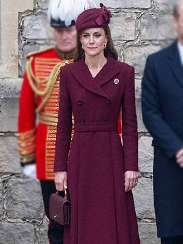 UK Trump Visit Kate Middleton Burgundy Coat