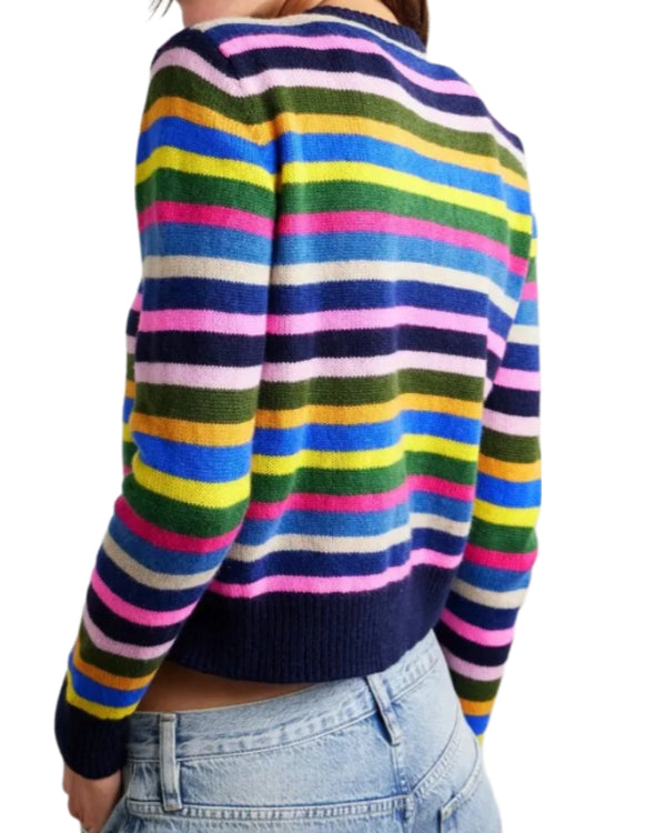 Shrinking Christa Miller Rainbow Striped Cardigan