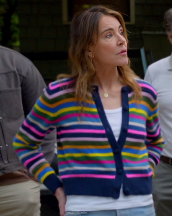 Shrinking Christa Miller Rainbow Striped Cardigan