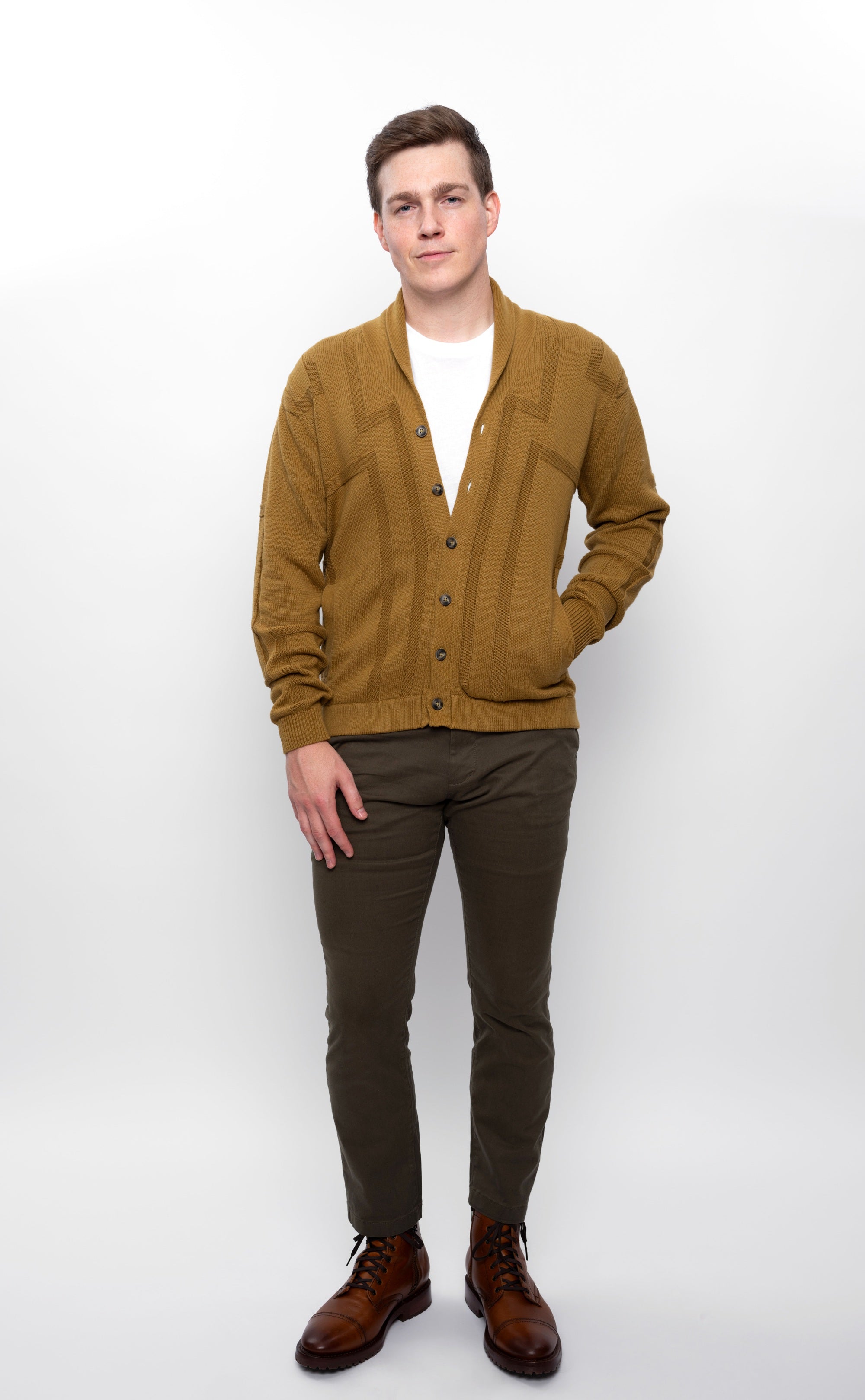 Primakind Men's Geometric Pattern Shawl Collar Cardigan