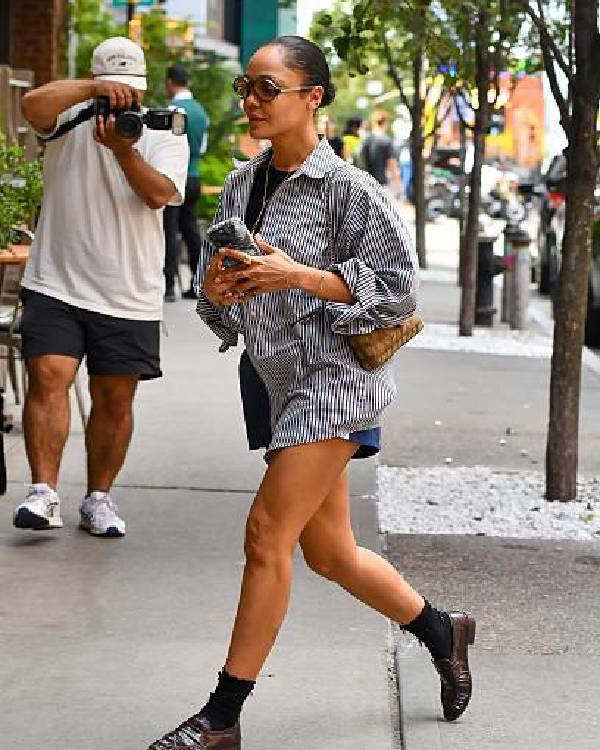 Tessa Thompson NYC Striped Shirt