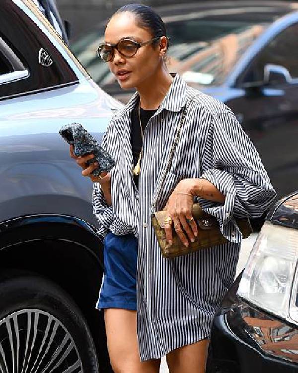 Tessa Thompson NYC Striped Shirt