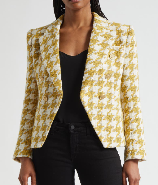 The View 2025 Ana Navarro Yellow Houndstooth Tweed Blazer