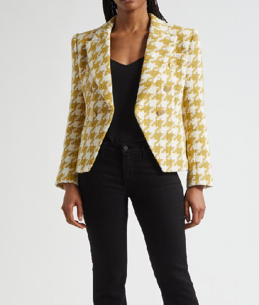 The View 2025 Ana Navarro Yellow Houndstooth Tweed Blazer