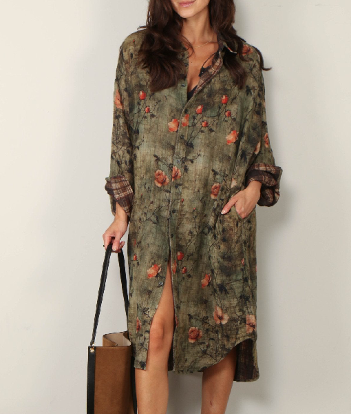 The View 2025 Whoopi Goldberg Green Floral Long Shirt Jacket
