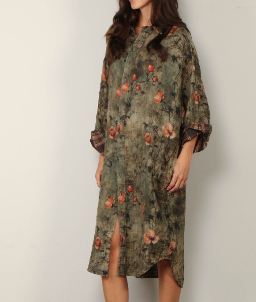The View 2025 Whoopi Goldberg Green Floral Long Shirt Jacket
