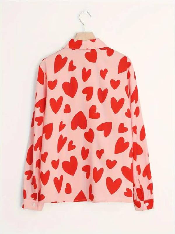 The Inheritance S01 Hannah Pink & Red Heart Print Blouse