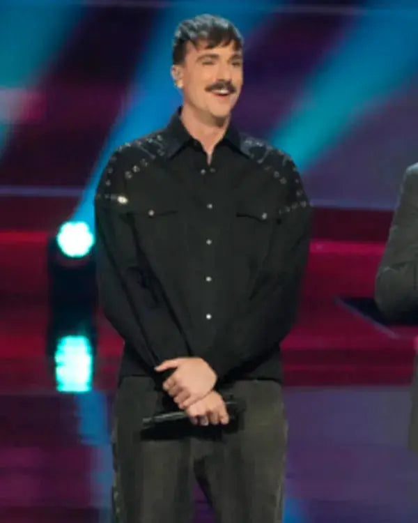 The Voice S28 Peyton Kyle Eye-let Studded Denim Shirt