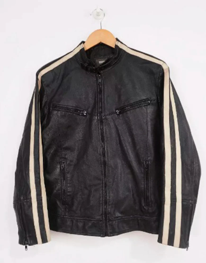 The Witness 2026 Jamie Bisping Striped Sleeve Leather Jacket
