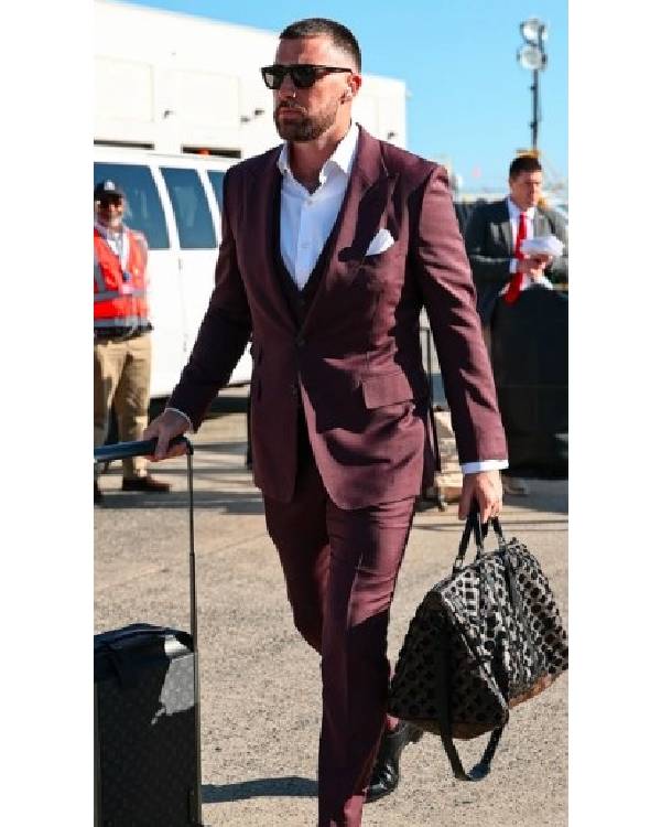 Travis Kelce New Jersey Burgundy Suit