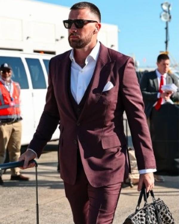 Travis Kelce New Jersey Burgundy Suit