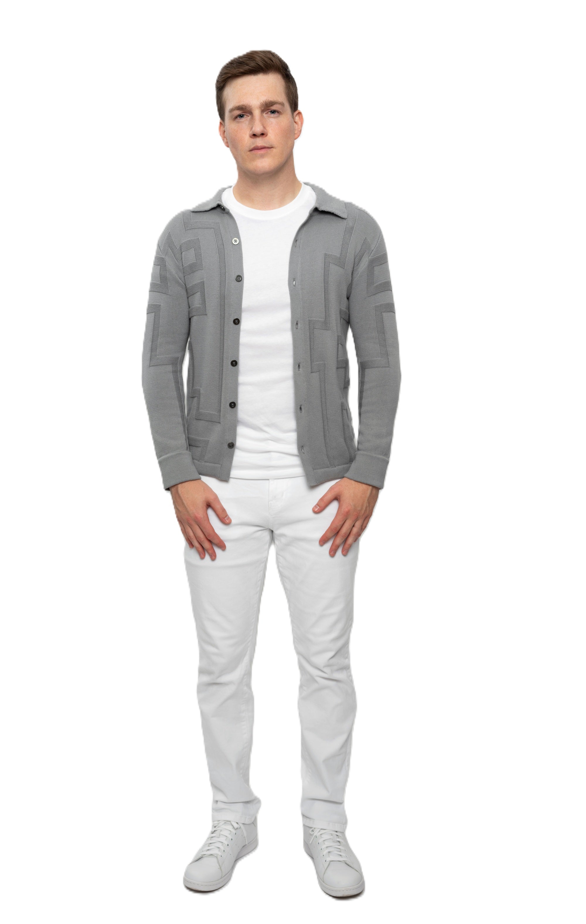 Primakind Men's Geometric Pattern Knit Cardigan