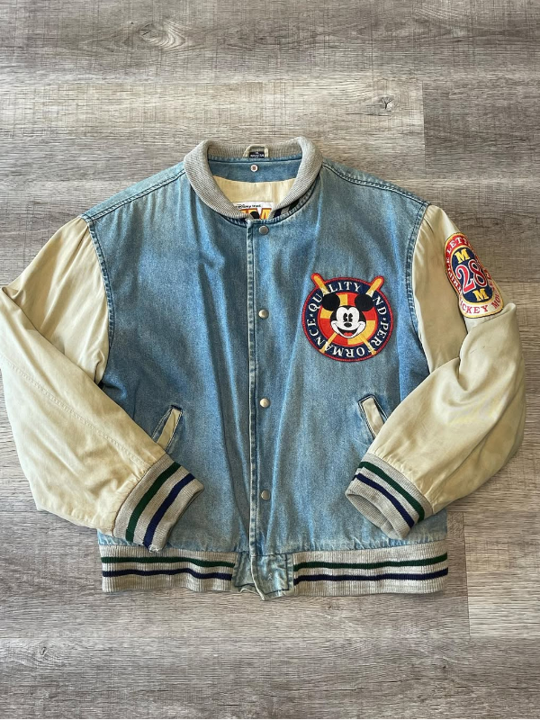 Vintage 1990s Mickey Mouse Triple Letterman Denim Varsity Jacket
