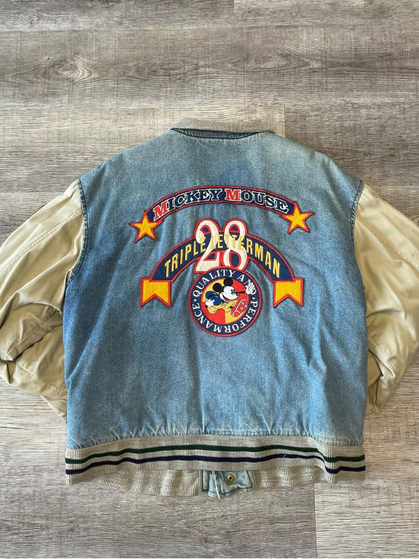 Vintage 1990s Mickey Mouse Triple Letterman Denim Varsity Jacket