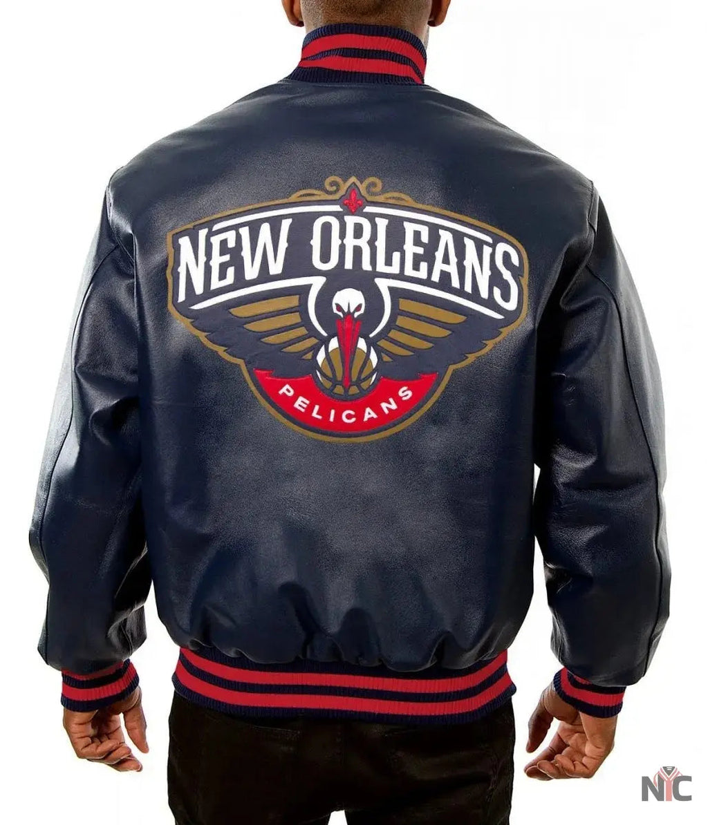 Varsity New Orleans Pelicans Navy Blue Leather Jacket