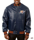 Varsity Oklahoma City Thunder Navy Blue Leather Jacket