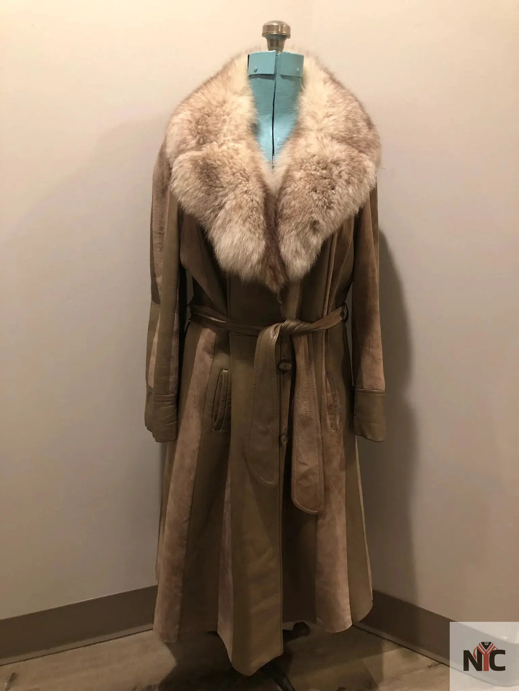 Vintage 70s Tannery Row Suede and Leather Belted Jacket with Fur Collar