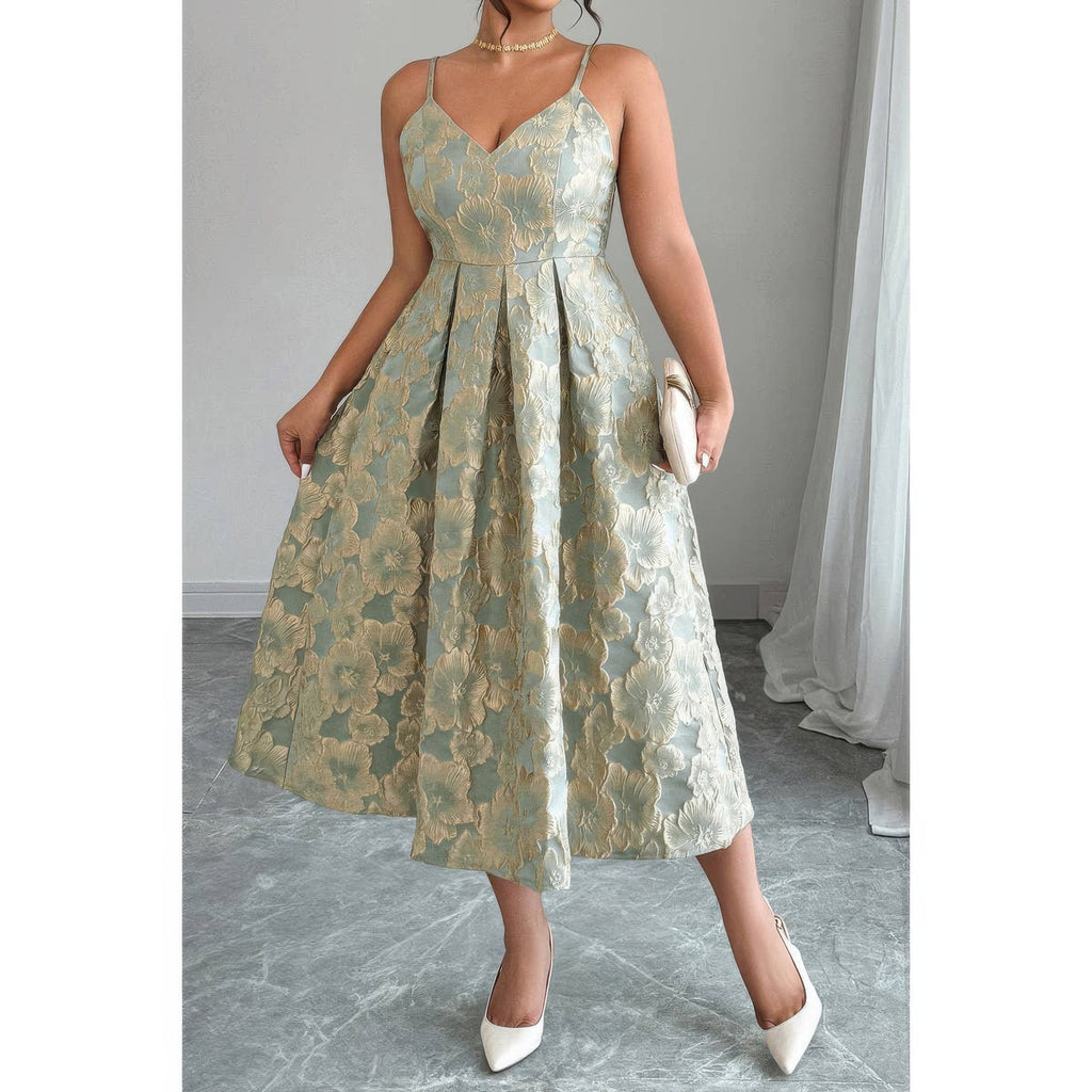 Primakind Plus Size Jacquard Elegant Spaghetti Strap Dress