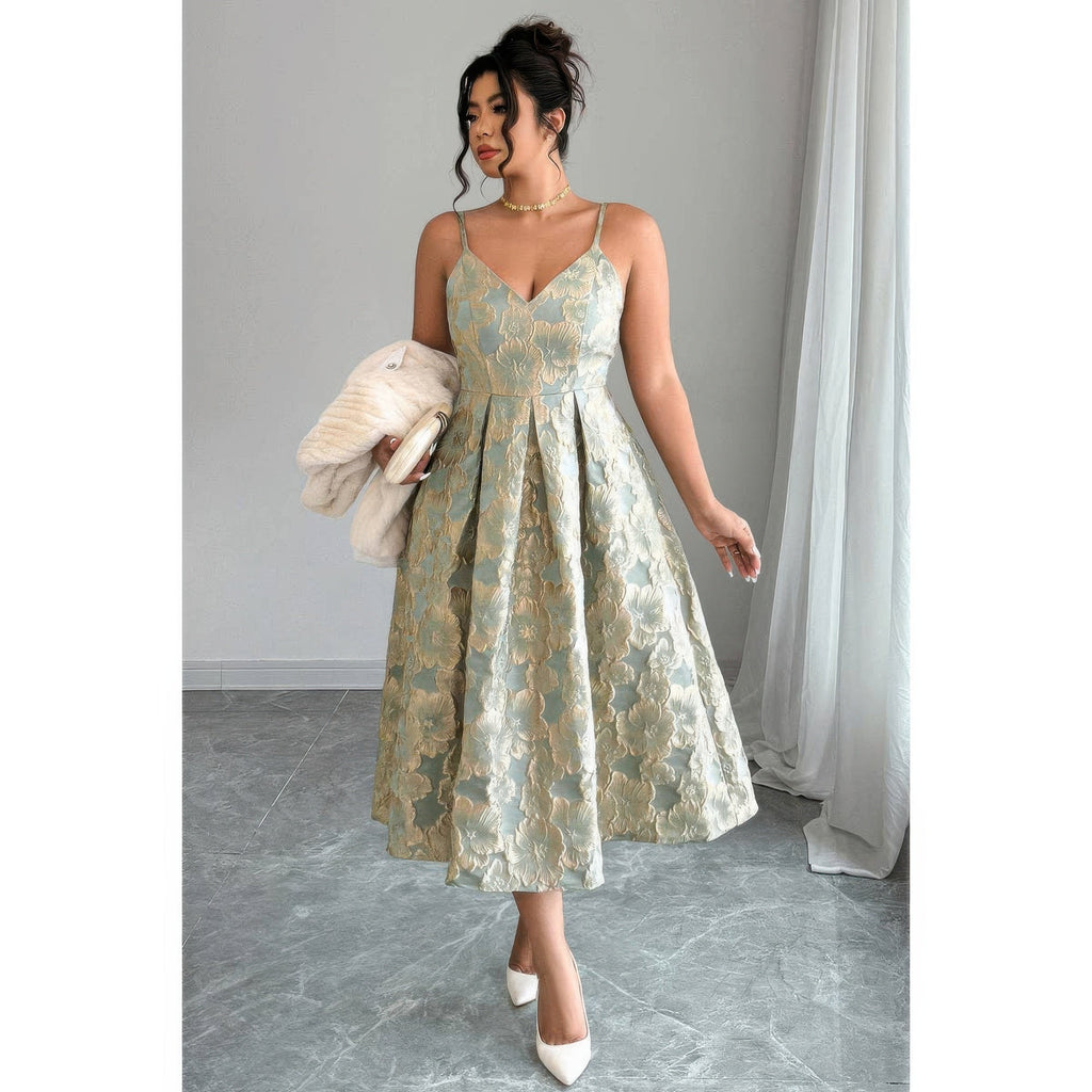 Primakind Plus Size Jacquard Elegant Spaghetti Strap Dress