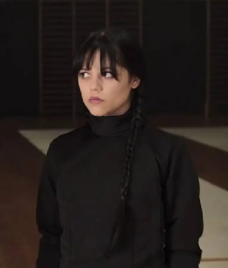 Wednesday Jenna Ortega Neck Cropped Black Shirt