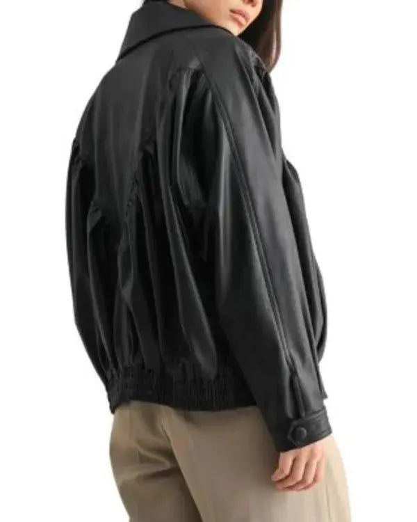 Women’s Black Oversized Retro Bomber Jacket