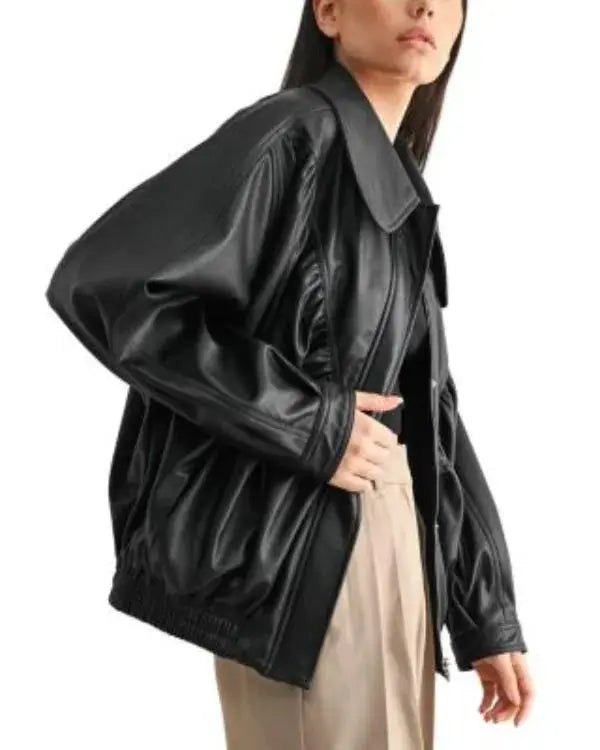 Women’s Black Oversized Retro Bomber Jacket