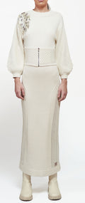 Primakind Ribbed Knit Mock Neck Maxi Dress With Tie-up Waist