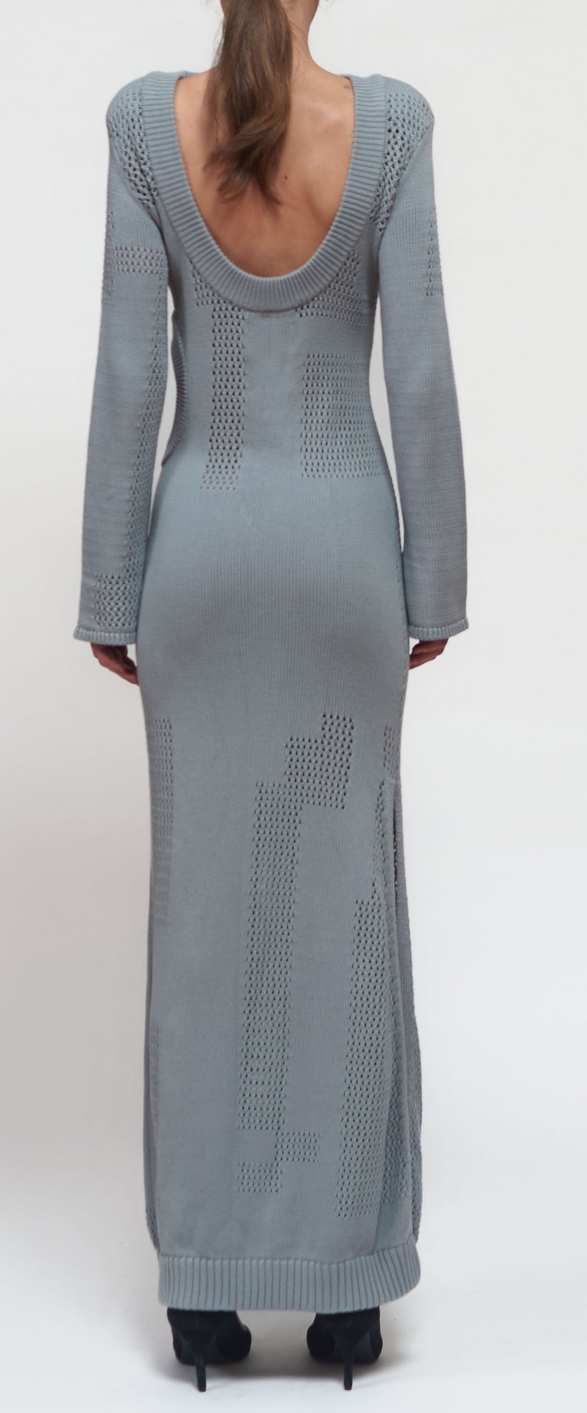 Primakind Zelda Cut Out Knit Maxi Dress With Boat Neck And Long Sleeves