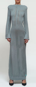 Primakind Zelda Cut Out Knit Maxi Dress With Boat Neck And Long Sleeves