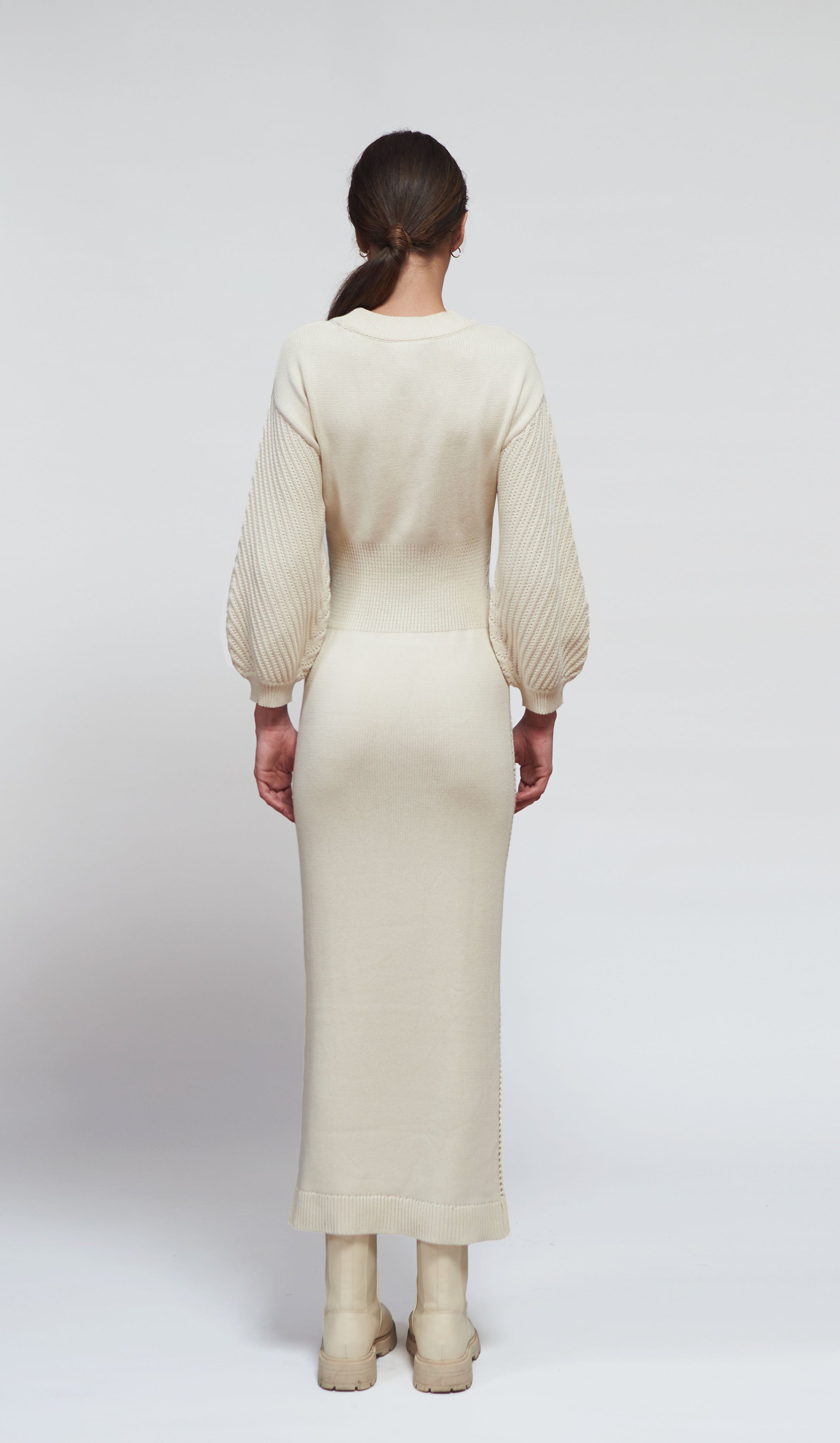 Primakind Ribbed Knit Mock Neck Maxi Dress With Tie-up Waist