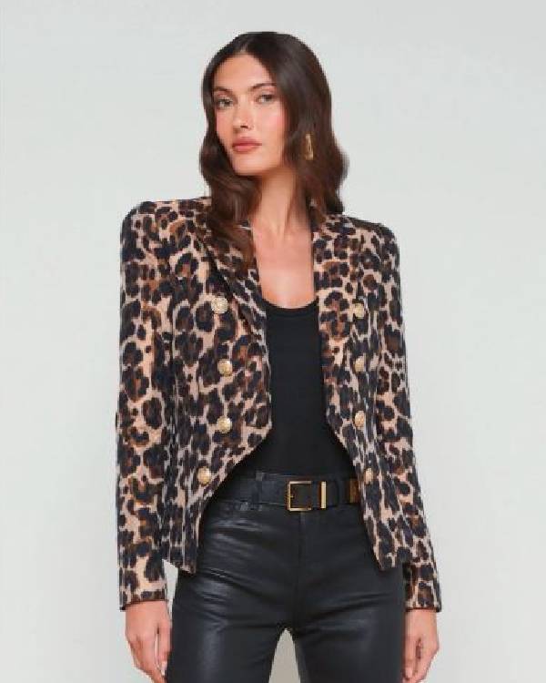 Beauty in Black Crystle Stewart Leopard Blazer