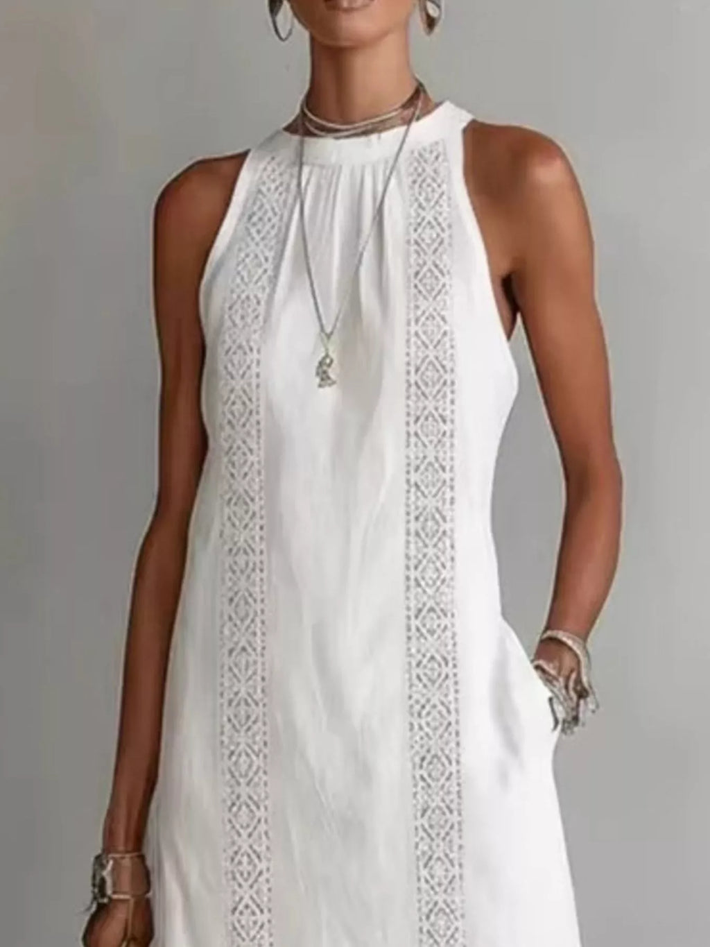 Primakind Full Size Sleeveless Lace Trim Midi Dress Plus Size