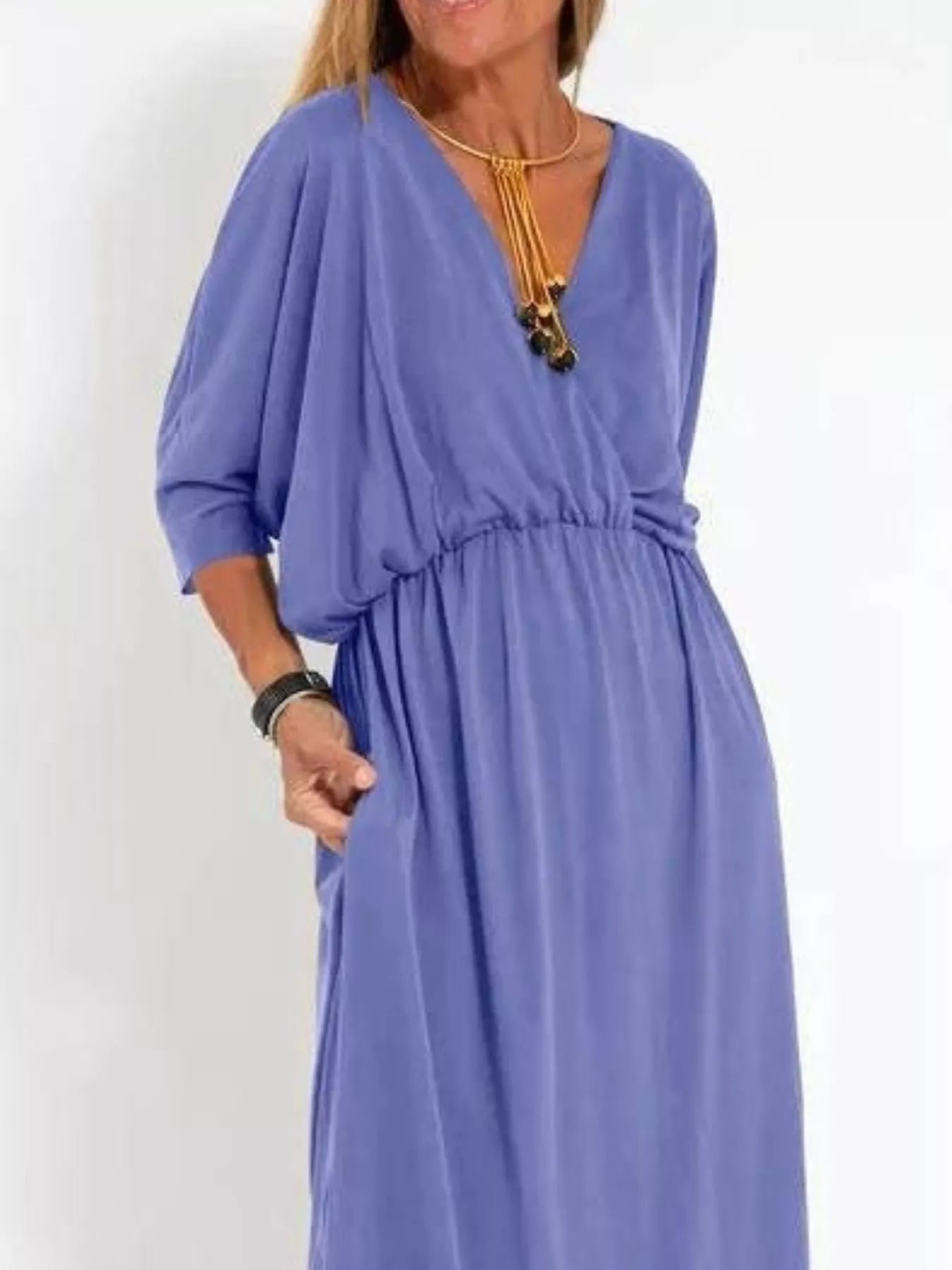 Primakind Full Size V-Neck Batwing Sleeve Maxi Dress Plus Size
