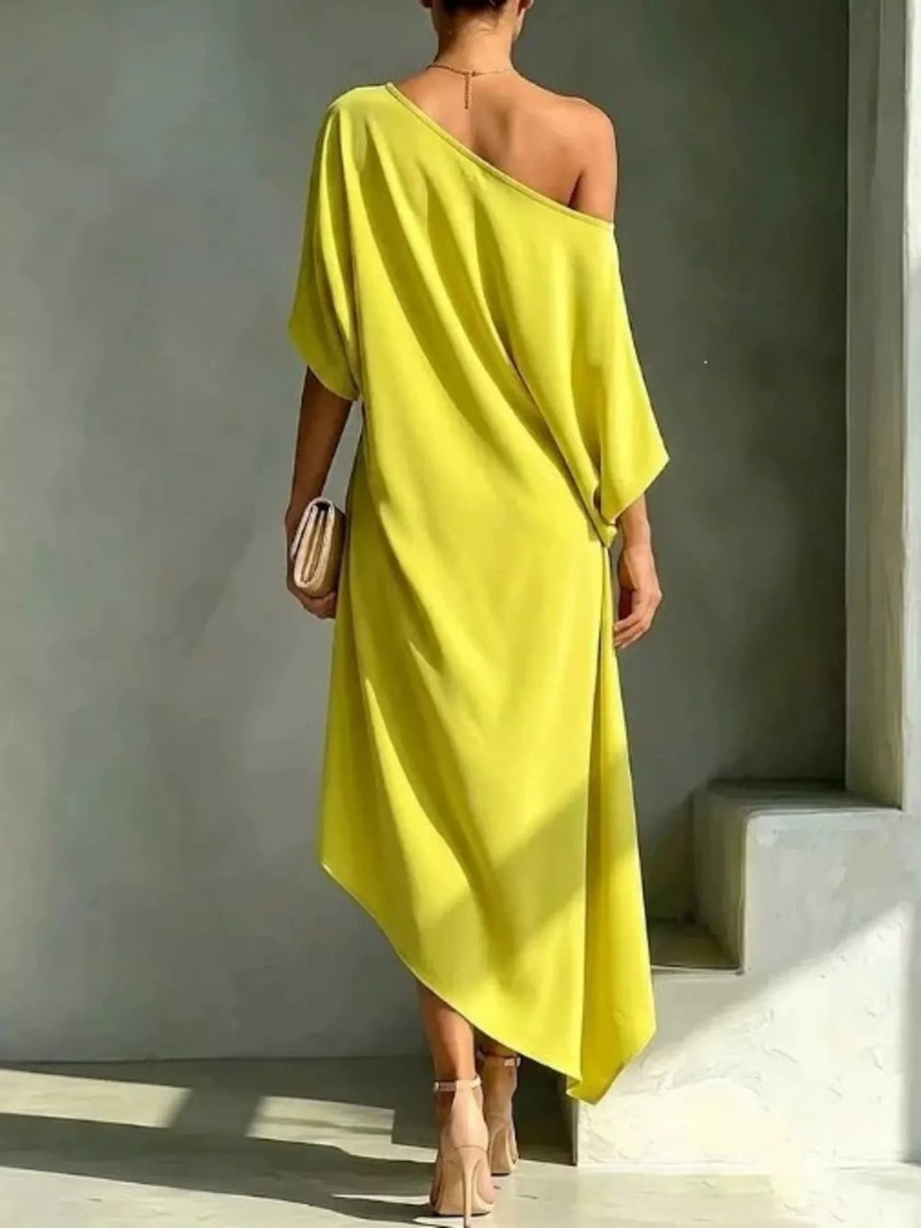 Primkind Full Size Asymmetrical One-Shoulder Drape Dress Plus Size