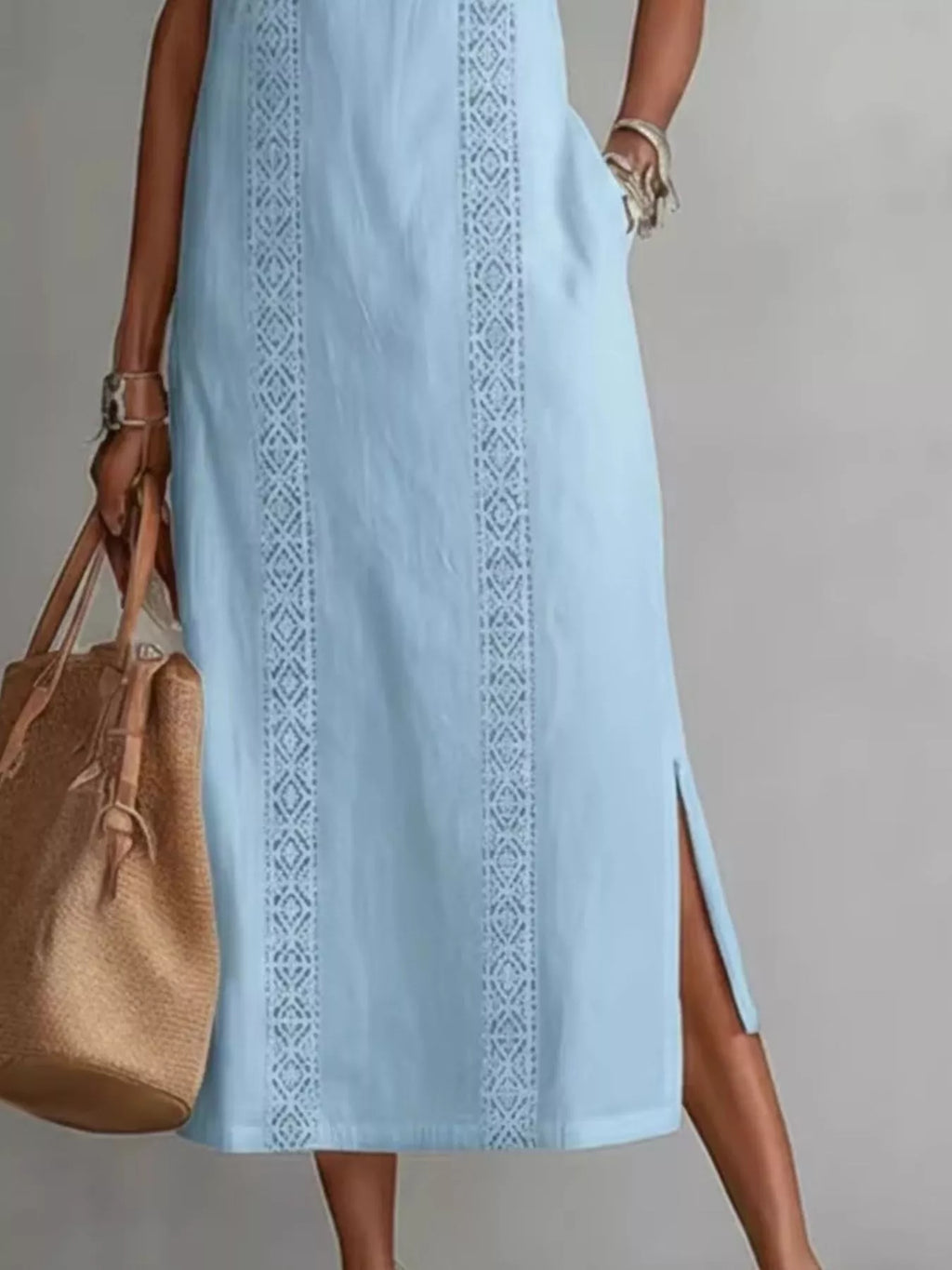 Primakind Full Size Sleeveless Lace Trim Midi Dress Plus Size