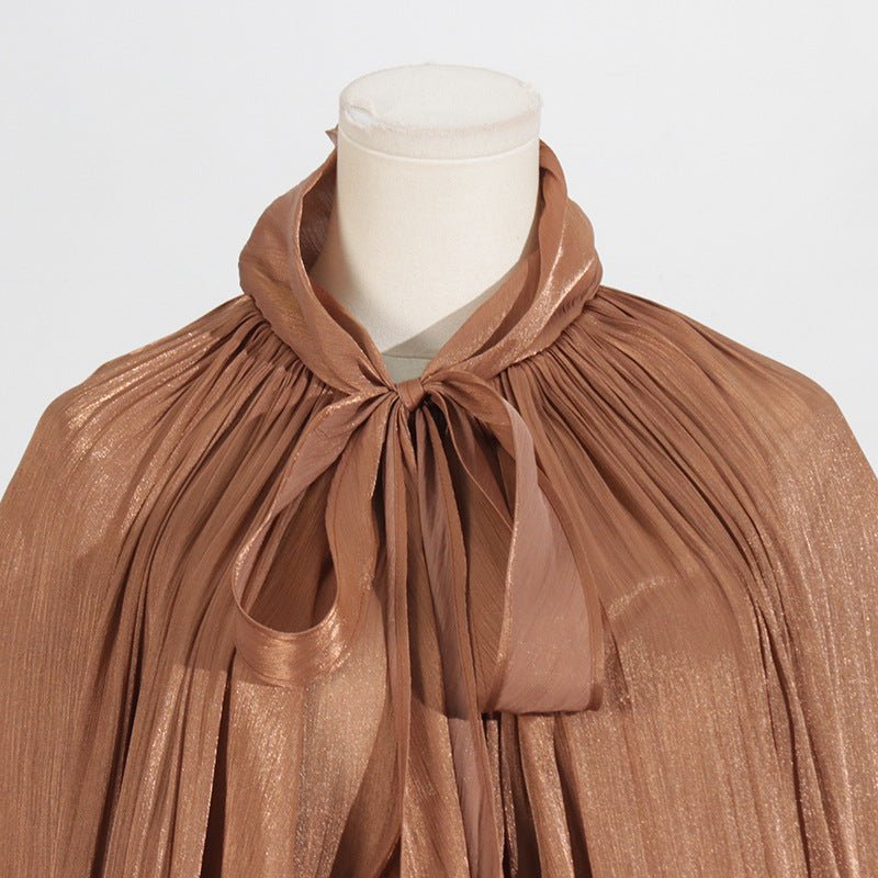 Primakind Balloon Sleeve Tie-Neck Maxi Dress