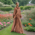 Primakind Balloon Sleeve Tie-Neck Maxi Dress