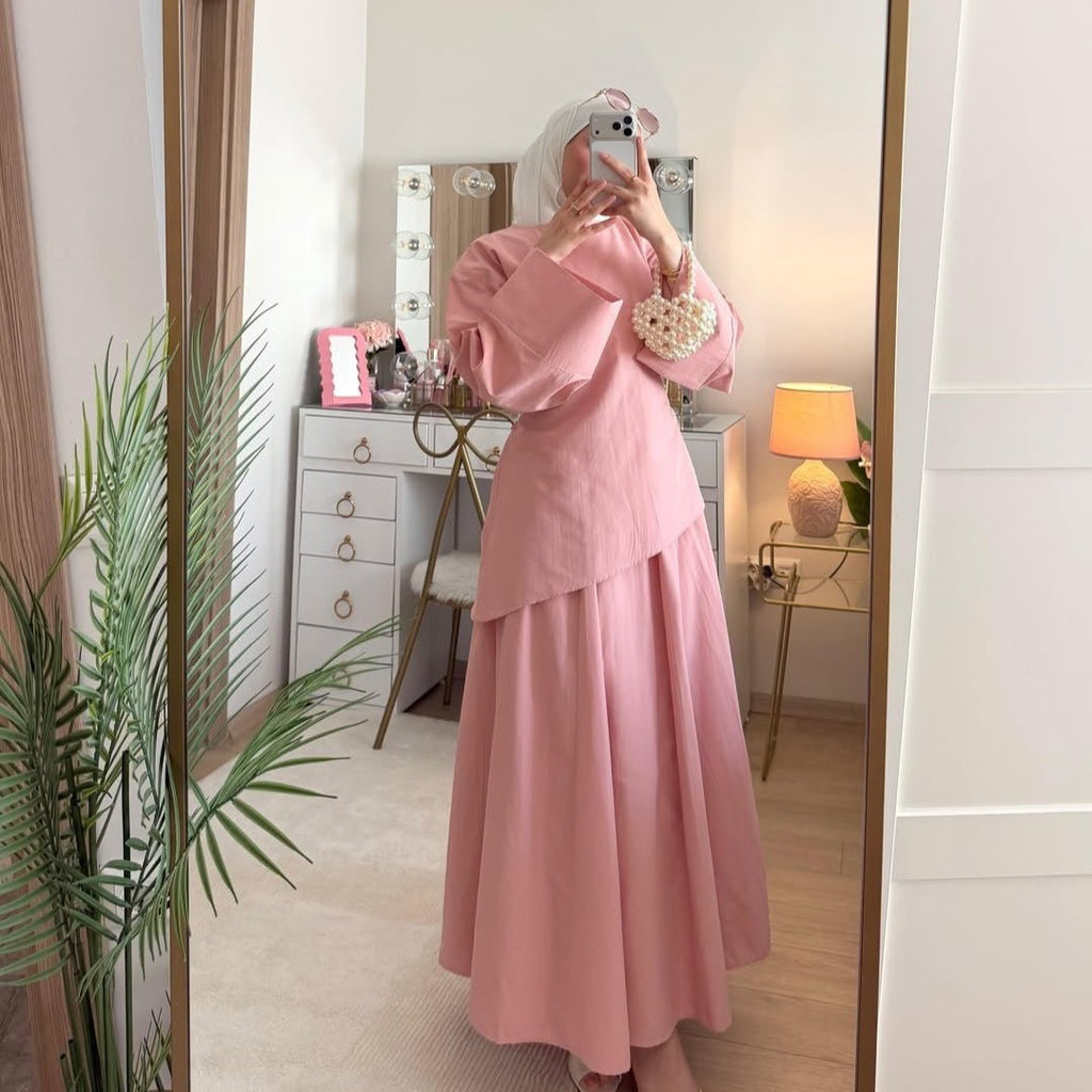 2-Piece Modest Set - Fitted Top ; A-Line Maxi Skirt