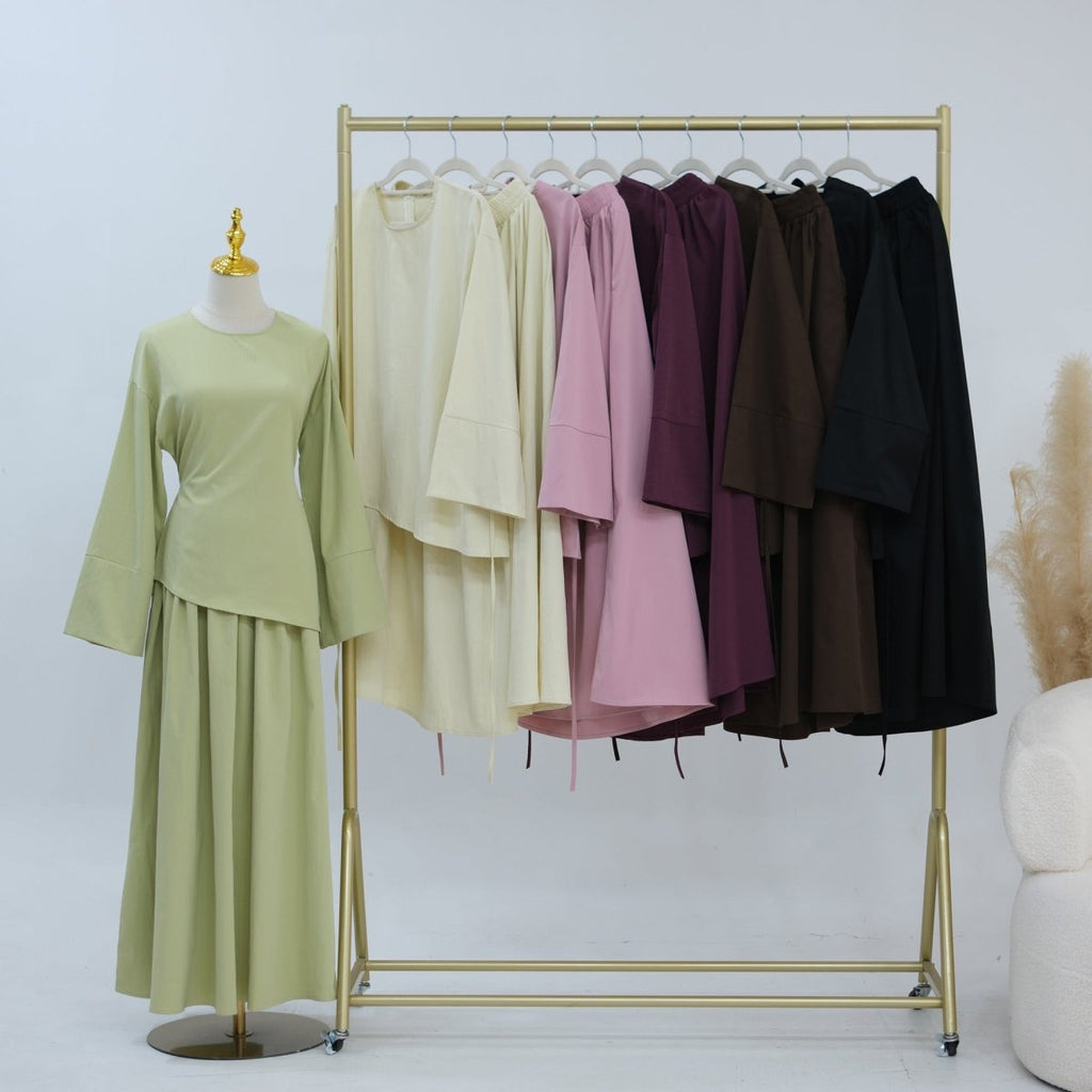 2-Piece Modest Set - Fitted Top ; A-Line Maxi Skirt