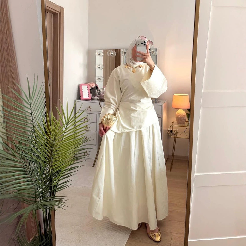 2-Piece Modest Set - Fitted Top ; A-Line Maxi Skirt