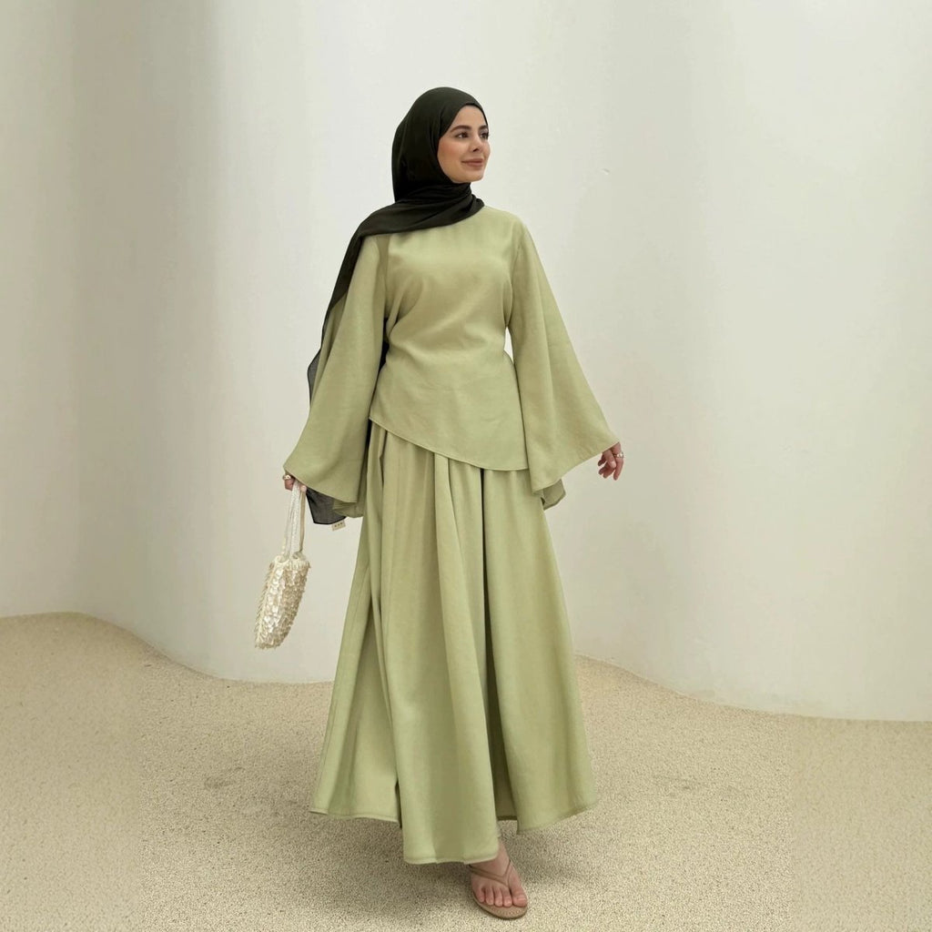 2-Piece Modest Set - Fitted Top ; A-Line Maxi Skirt
